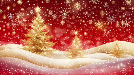 Wall Mural - Red Gold Christmas Winter Wonderland Background with Snowflakes