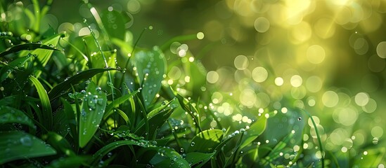 Aufkleber - Dew on vibrant foliage creates a serene copy space image