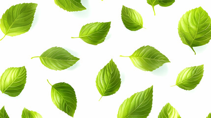 Wall Mural - Green Leaf Pattern Fresh Leaves Organic Nature White Background