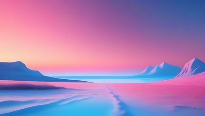Wall Mural - alien frozen landscape sunset pink blue gradient sky creating fantasy setting