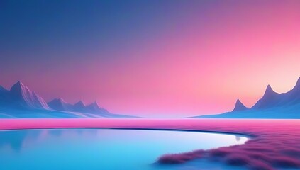 Wall Mural - alien frozen landscape sunset pink blue gradient sky creating fantasy setting