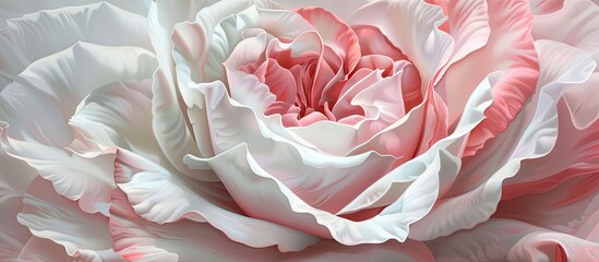 Sticker - Close up of a fully bloomed big white and pink rose in a garden with copy space image