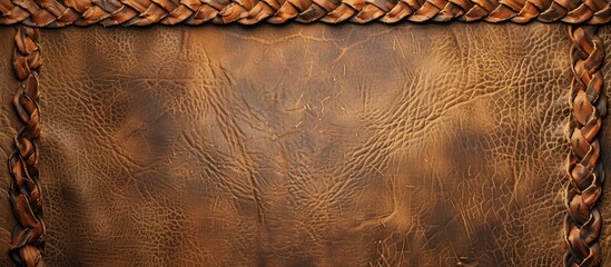 Leinwandbilder - Brown leather background with braided edge featuring cowhide texture and a mock up template ready for text on this copy space image