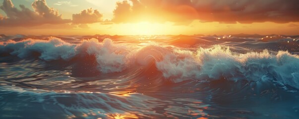 Canvas Print - Sunset illuminating the ocean waves, 4K hyperrealistic photo,