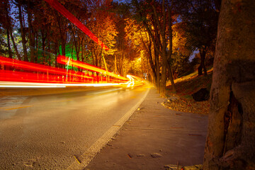 Light traces of vehicle lights taken in heavy traffic