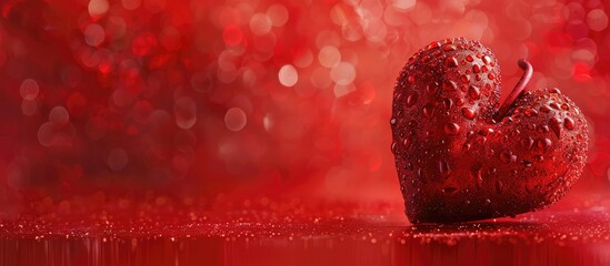 Poster - A stunning holiday background showcases a red heart on a red backdrop with highlights ideal for Valentine s Day or wedding day wishes with ample room for text in the image