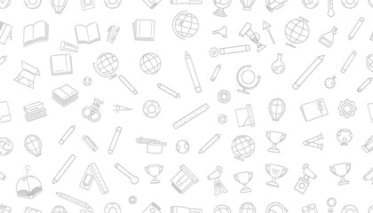 Minimalist Seamless Pattern with Education Icons on White Background