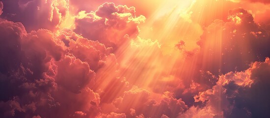 Aufkleber - Rays of sunlight filter through vibrant clouds creating an awe inspiring copy space image