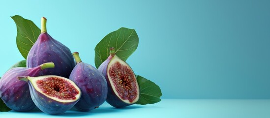 Poster - Ripe figs displayed on a blue backdrop with copy space image