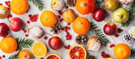 Aufkleber - Winter fruits staged in a flat lay composition featuring ample copy space image
