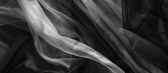 Fototapete - A captivating black and white copy space image featuring a reflective textile exuding an enigmatic and moody ambiance