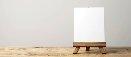 Fototapete - Wooden table with a menu holder displayed against a white backdrop offering ample space for text beside the image