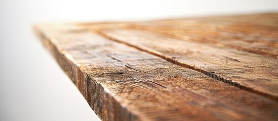 Poster - A view of a wooden table s corner isolated against a white backdrop provides a fresh copy space image