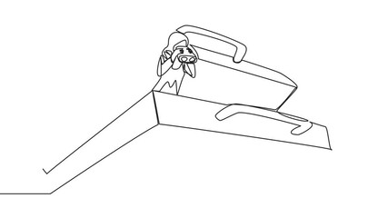 Wall Mural - Animated self drawing of single continuous line drawing Arab businesswoman emerges from briefcase look for something with binoculars. Preparing to move to a better business. Full length animation