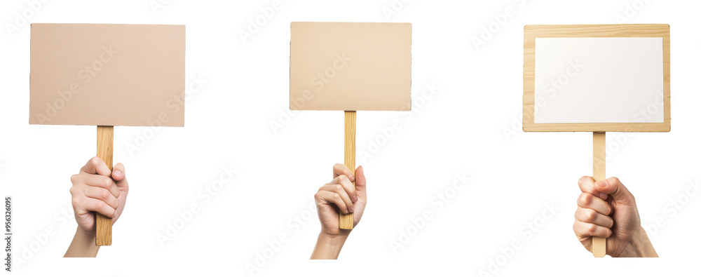 Collecting Hand Gripping Blank Protest Sign on Wooden Stick - Isolated ...