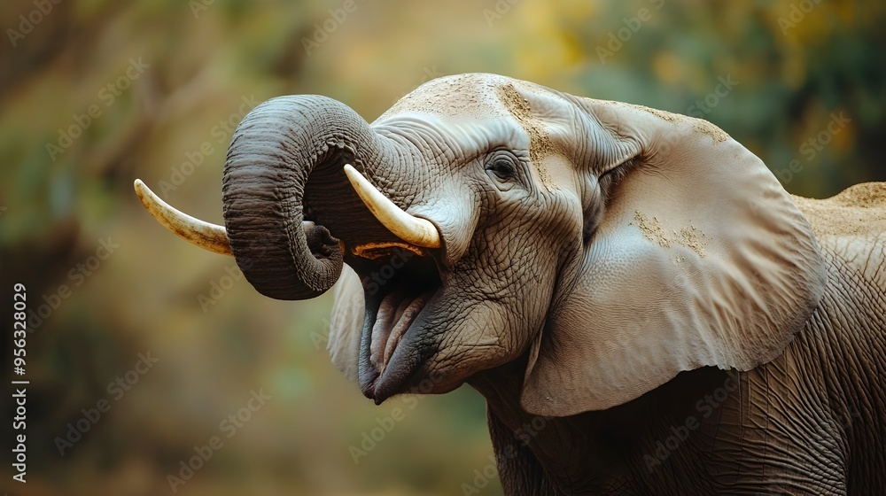 Javascript Elephant Powerful and majestic elephant trumpeting loudly its massive gray body ...
