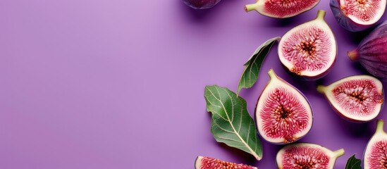 Poster - Fresh ripe figs creating a frame on a purple background with copy space image