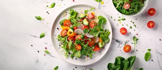 Capture a high quality image with ample clear space that showcases a healthy vegetarian meal using a smartphone camera