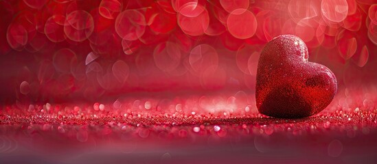 Poster - A stunning holiday background showcases a red heart on a red backdrop with highlights ideal for Valentine s Day or wedding day wishes with ample room for text in the image