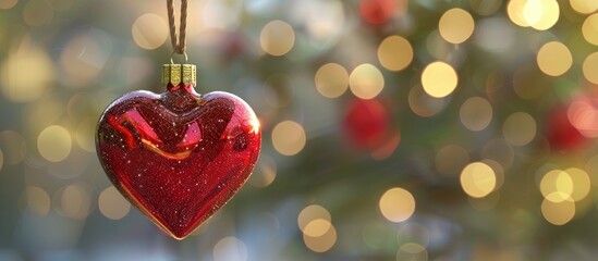 Fototapete - Christmas background featuring a heart ornament hanging on a string with a copy space image symbolizing love and health for Valentine s Day