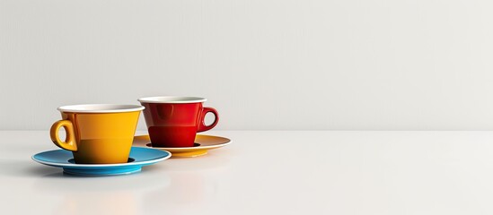 Aufkleber - Turkish coffee cups in a colorful setting against a white background with minimal style and available copy space image