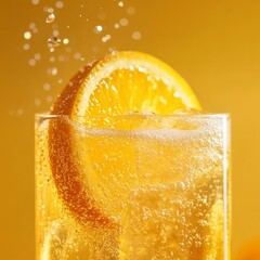 Sticker - A refreshing glass of orange soda with ice and a slice of orange on top.