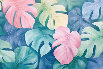 Wall Mural - Colorful tropical leaves create a vibrant background, perfect for adding a fresh, nature-inspired touch to any project.