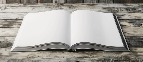 Leinwandbilder - Grey textured table displays an open notebook with blank paper sheets perfect for design mockups with ample copy space image