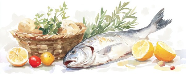 Fresh fish displayed with herbs and lemons, perfect for culinary and healthy eating themes.