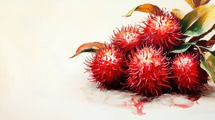 Oil painting of ripe red rambutan on a white background this sweet fruit thrives in tropical regions