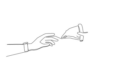 Sticker - Self drawing animation of single continuous line drawing hand giving slice of pizza. Foods that ruin diet pattern. Usually these foods have high levels of fat, salt and calories.  Full length animated