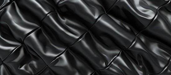 Sticker - Black leather design with folds and corrugated details showcasing genuine luxury on a cow skin texture background with copy space image