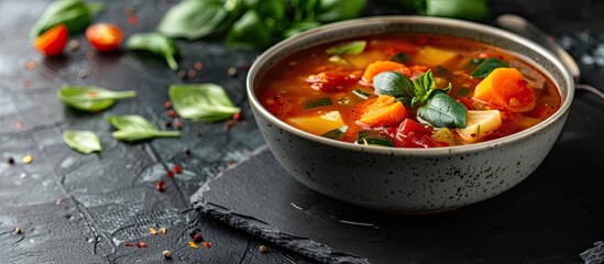 Aufkleber - Bowl of delicious vegetable soup with copy space image