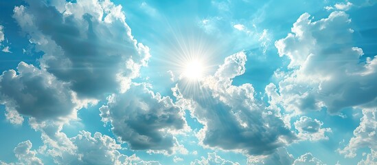 Poster - Daytime sky with clouds and sunshine creating a serene copy space image