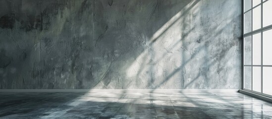 Leinwandbilder - A studio backdrop featuring a textured grey wall provides an abstract setting for product presentation with shadowy window effects offering a sleek backdrop design in a front view copy space image