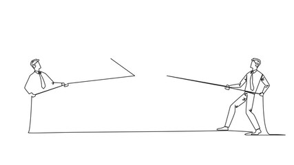 Wall Mural - Animation of a single one line drawing of two businessmen fighting for a star. Competition for award stars. Trying to achieve each other's perfect scores. Chasing the dream. Full length motion