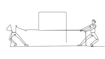 Wall Mural - Animation of single continuous line drawing two businessmen fighting over a safe deposit box. Competition to get the safest storage place is related to business development. Full length motion