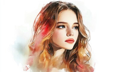 Watercolor portrait of a young woman Hand drawn illustration capturing beauty and fashion on a white background