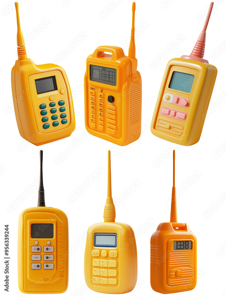Walkie-talkie set isolated on transparent background, different models ...