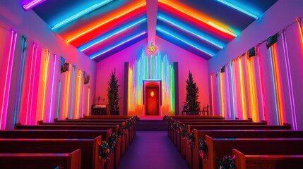 Poster - Neon Church Interior