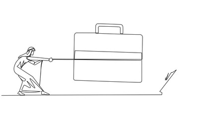 Wall Mural - Animation of single continuous line drawing two Arabian businessmen fighting over briefcase. Compete to be the best marketer to market new products. Expand the new business. Full length motion