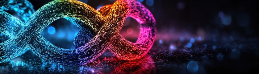 Wall Mural - Vibrant Neon Infinity Symbol with Abstract Light Trails on Dark Background