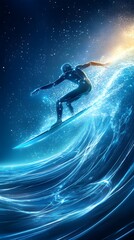 Poster - Abstract Surfer Riding a Wave of Light