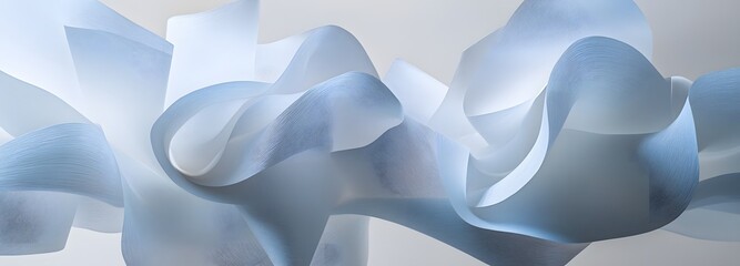 Wall Mural - 40. A series of overlapping, translucent paper forms creating a fluid, three-dimensional abstract design