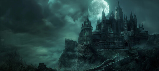 The halloween dark castle, game background, Illustration 