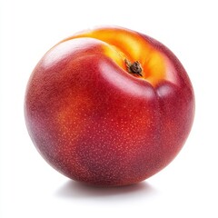 Canvas Print - A single, ripe nectarine with a red and yellow skin, isolated on a white background.