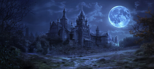 Wall Mural - The halloween dark castle, game background, Illustration 