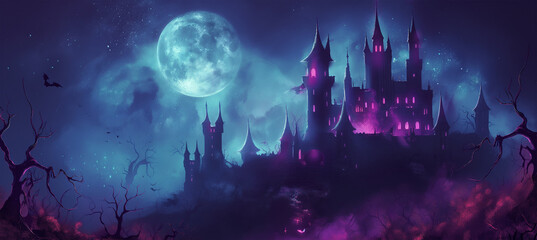 Wall Mural - The halloween dark castle, game background, Illustration 