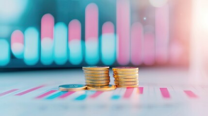 Canvas Print - Stacks of Golden Coins on a Chart.