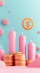 Wall Mural - Stack of Gold Coins with Dollar Sign and Pink Cylinders.